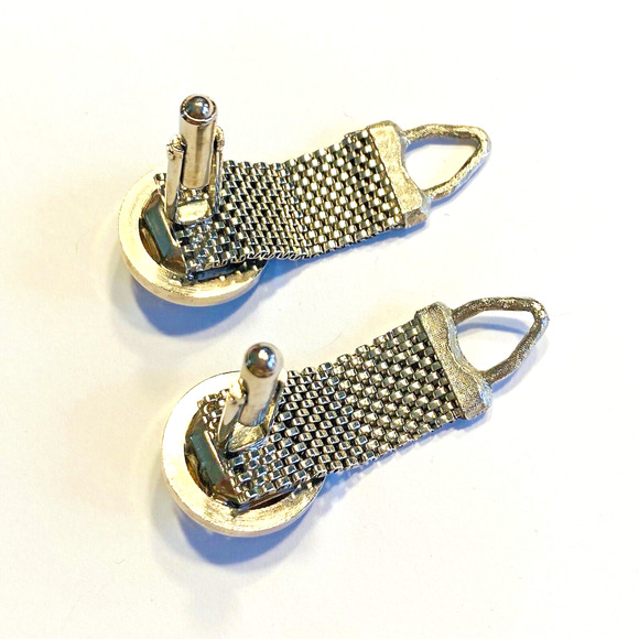 Vintage Mid Century Cufflinks Chunky Silvertone Mesh Wrap Watermelon Stones - Picture 5 of 7